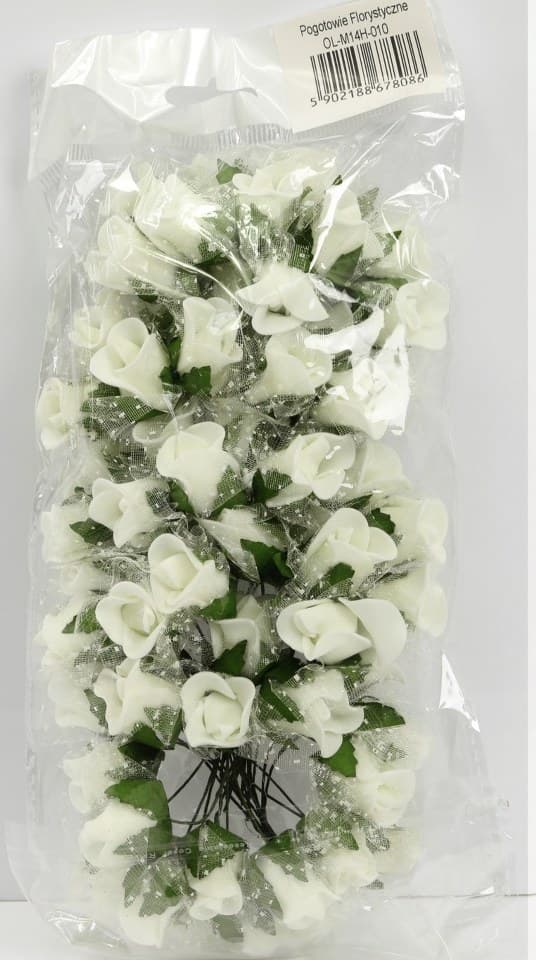 Piankowe kwiaty z tiulem, śr.1,5cm/6x10szt kremowe