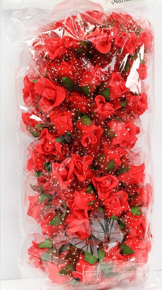 Piankowe kwiaty z tiulem śr.1,5cm/6x10szt czerwone