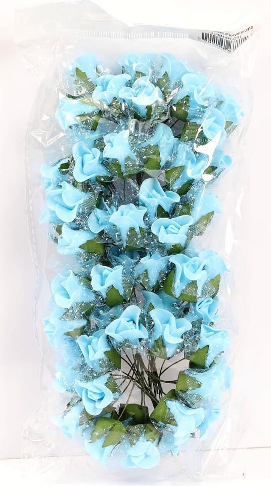 Piankowe kwiaty z tiulem śr.1,5cm/6x10szt błękitne