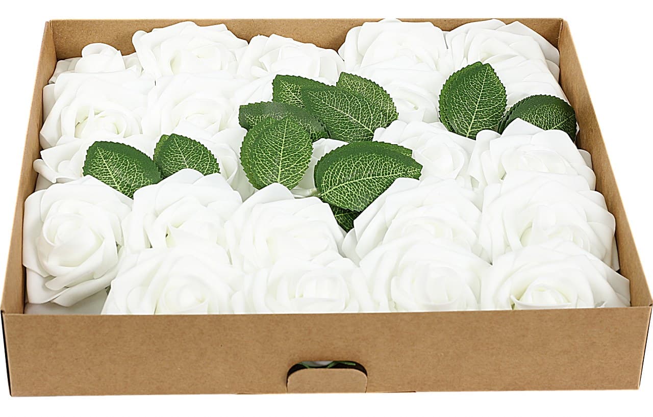 Piankowe kwiaty na drucie, śr.7,5cm/25szt, białe