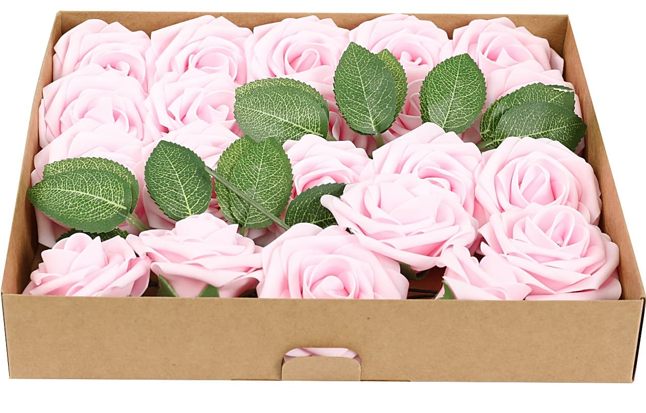 Piankowe kwiaty na drucie, śr.7,5cm/25, blady róż