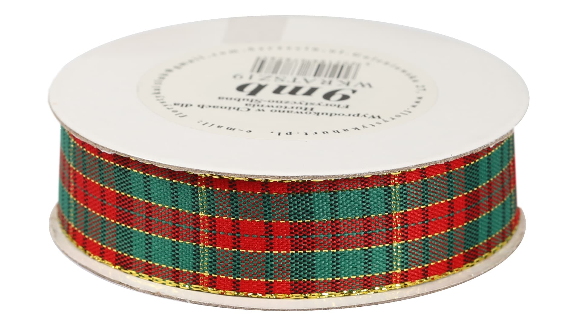 Wstążka  w szkocką kratkę, 19mm/9mb, złocona