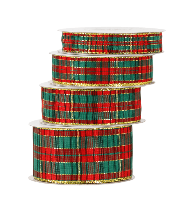Wstążka  w szkocką kratkę, 12mm/9mb, złocona