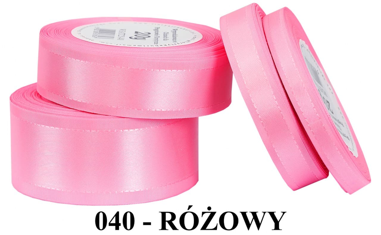 Wstążka z paskami satyna/tafta 15mm/20y, różowa
