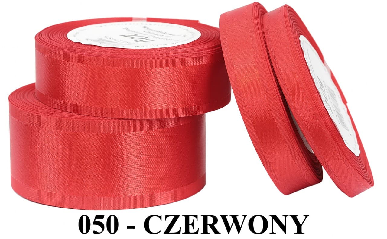 Wstążka z paskami satyna/tafta 15mm/20y, czerwona