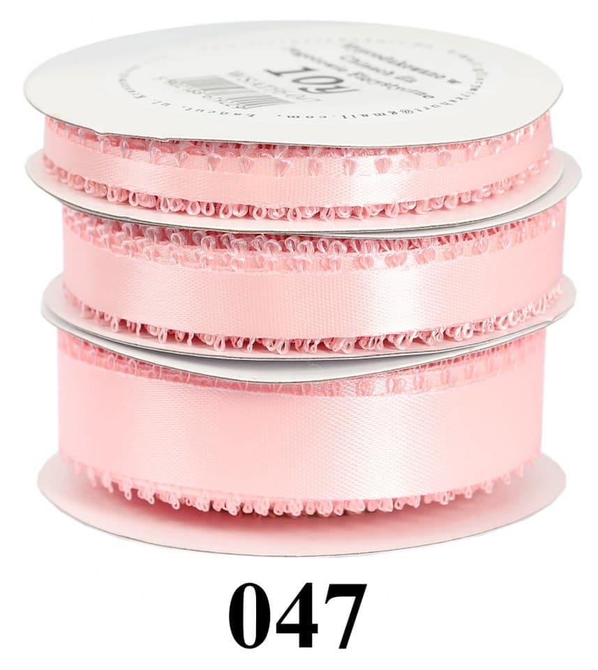 Wstążka satynowa z frędzlami, 15mm/10y, blady róż