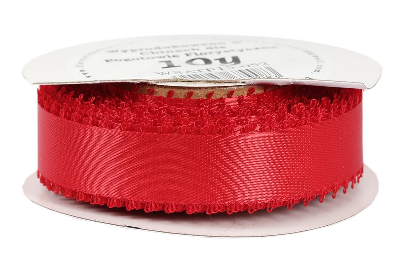 Wstążka satynowa z frędzlami, 15mm/10y, czerwona