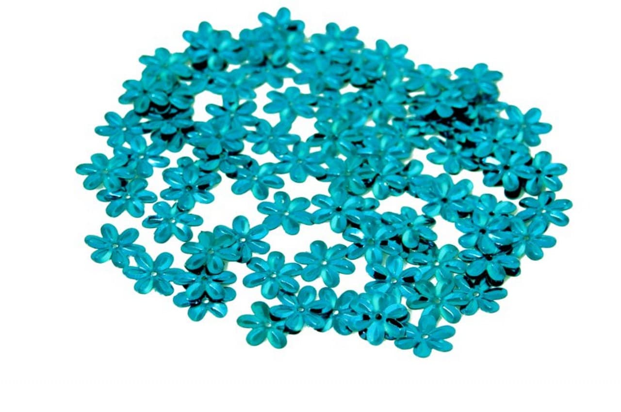 Cekiny kwiatki duże 15mm/5gram turkusowe