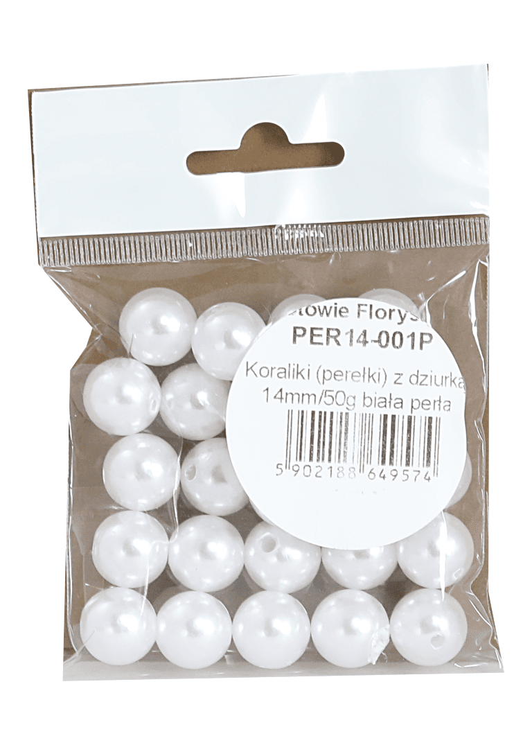 Perełki z dziurką, 14mm/50g, białe perłowe
