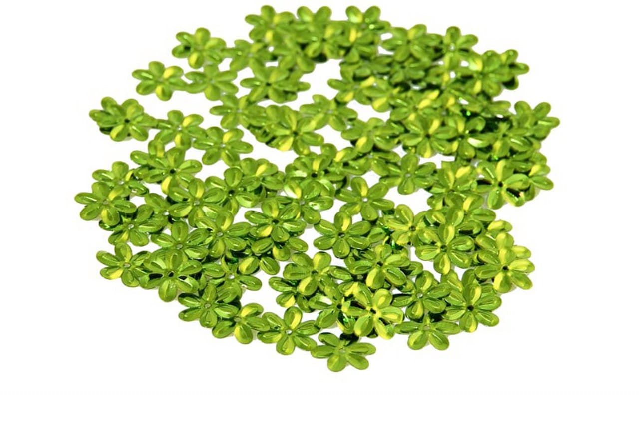 Cekiny kwiatki duże 15mm/5gram jasnozielone