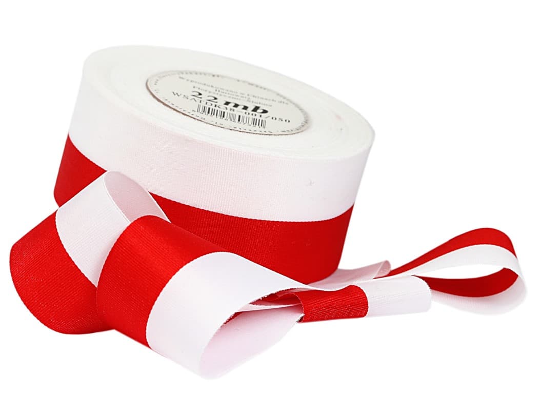 Wstążka satynowa biało-czerwona, 38mm/22mb 
