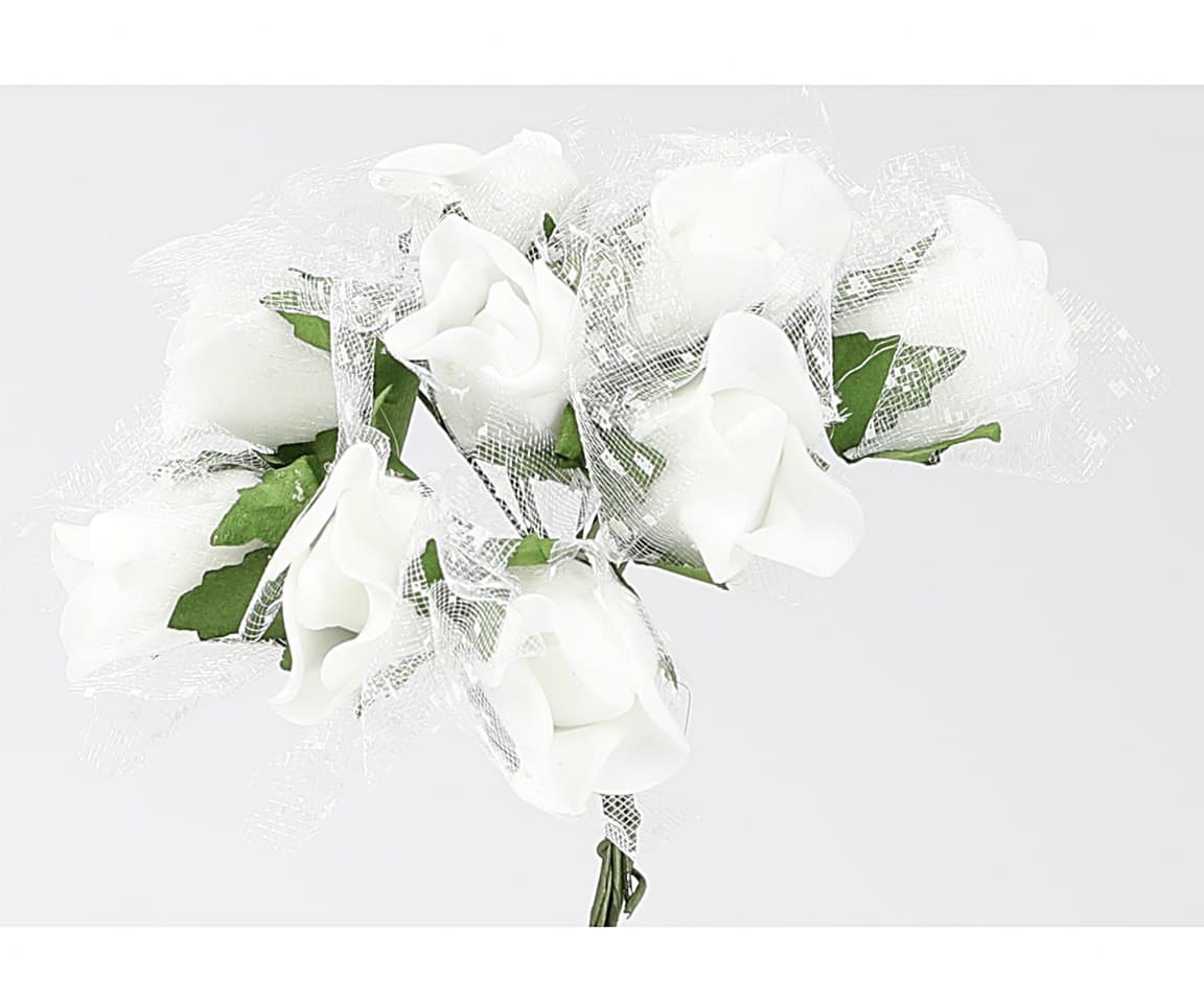 Piankowe kwiaty z tiulem, śr.1,5cm/10szt, białe