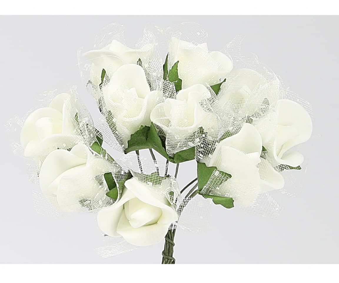 Piankowe kwiaty z tiulem, śr.1,5cm/10szt, kremowe