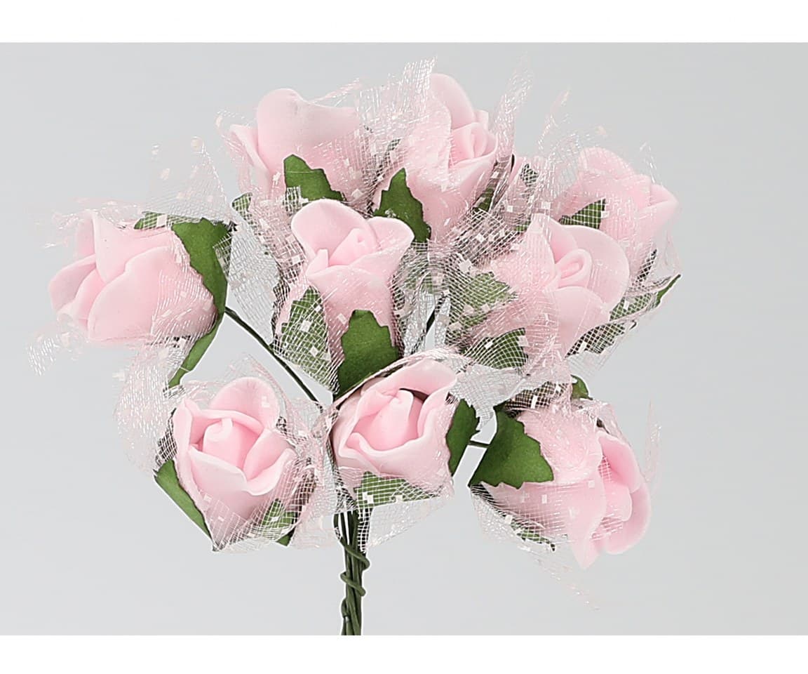 Piankowe kwiaty z tiulem, śr.1,5cm/10szt blady róż