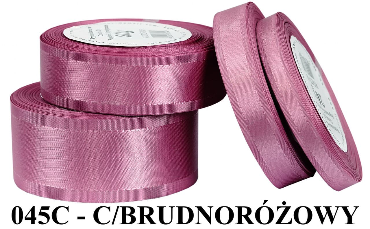 Wstążka z paskami sat/tafta 25mm/20y, c.brudny róż