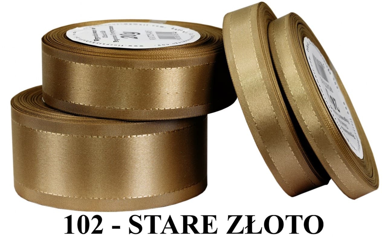 Wstążka z paskami saty/tafta 25mm/20y, stare złoto