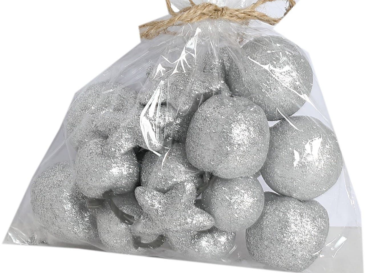 Ozdoby styropianowe z brokatem MIX 20szt, srebrne