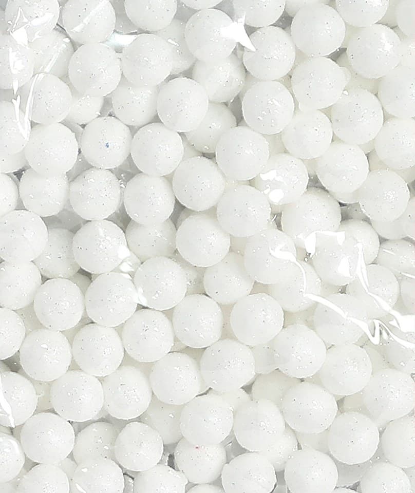 Kulki styropianowe z brokatem śr.1cm/110szt, białe