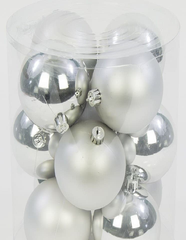 Bombki plastikowe MIX, śr.6cm/12szt, srebrne