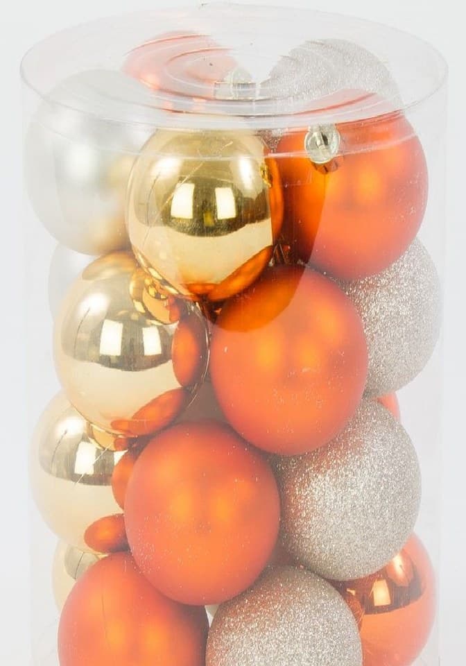 Bombki plastikowe, śr.6cm/20szt, MIX pomarańczowy