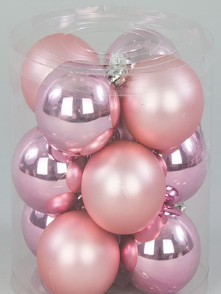 Bombki plastikowe MIX, śr.8cm/12szt, różowe