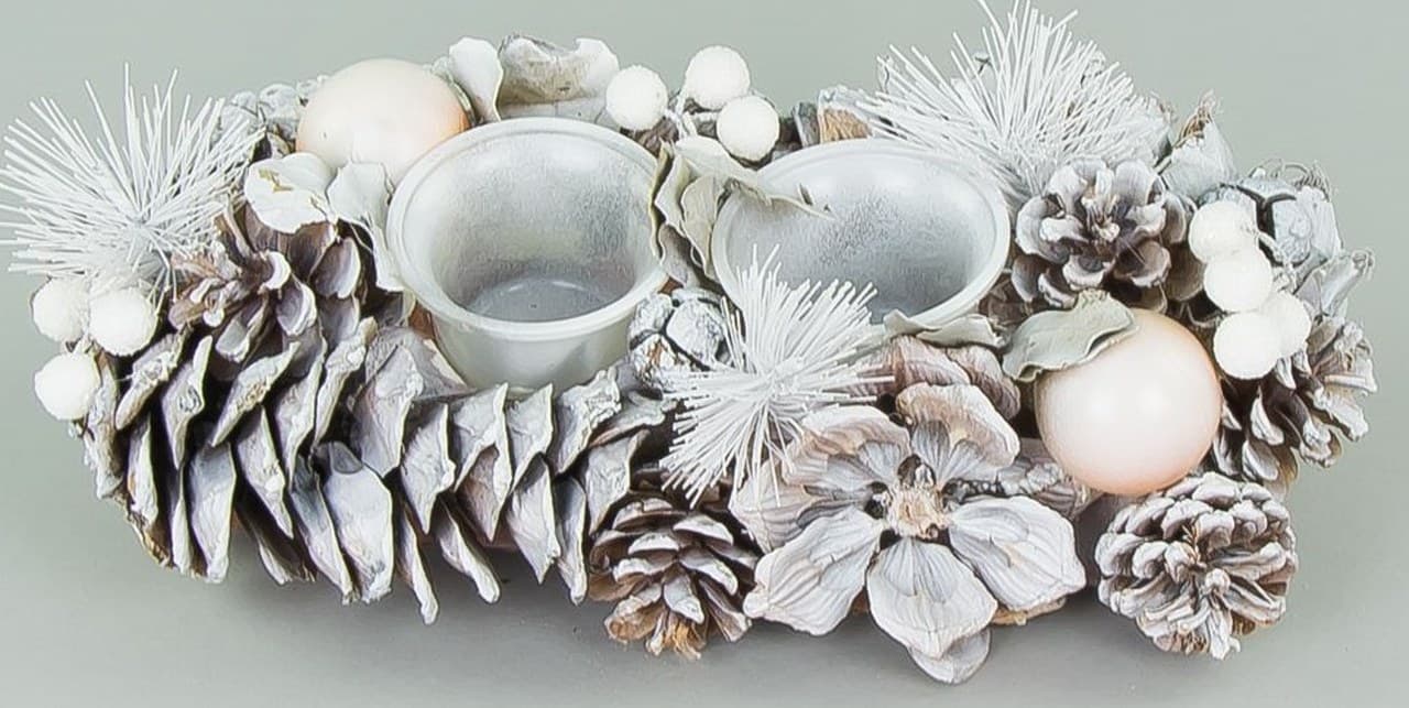 Podwójny świecznik z szyszkami 8x14x30cm