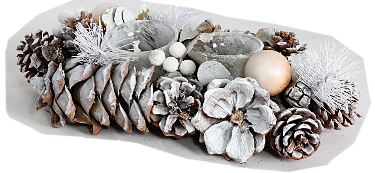 Podwójny świecznik z szyszkami 8x14x30cm