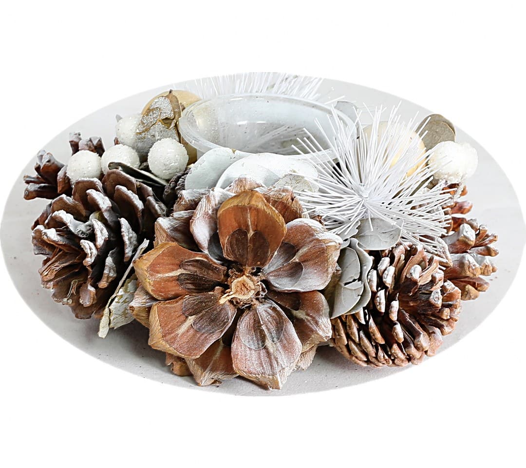 Świecznik z szyszkami, wys.7cm, śr. 17cm