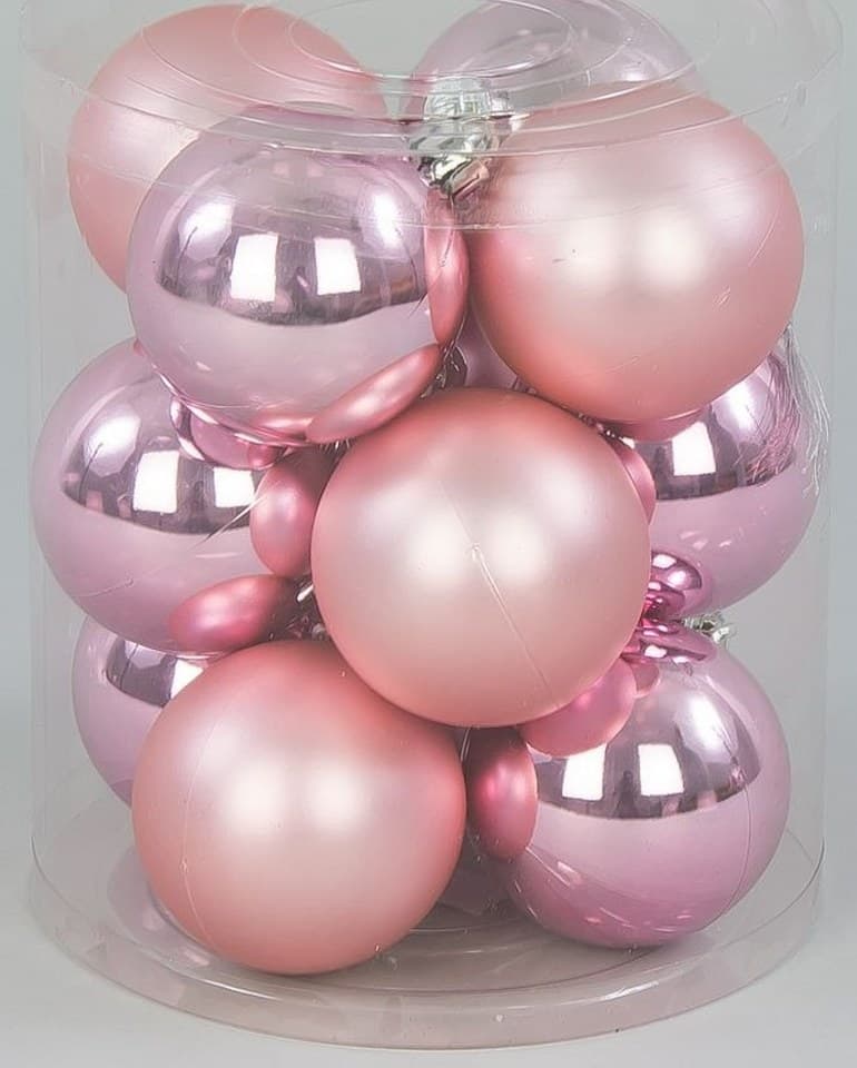 Bombki plastikowe MIX, śr.6cm/12szt, różowe