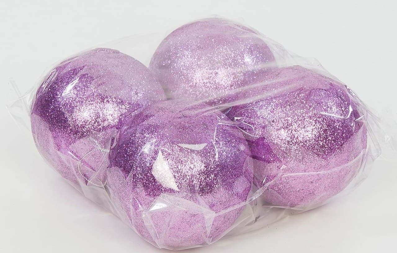 Bombki styropianowe z brokatem,8cm/4szt, wrzosowe