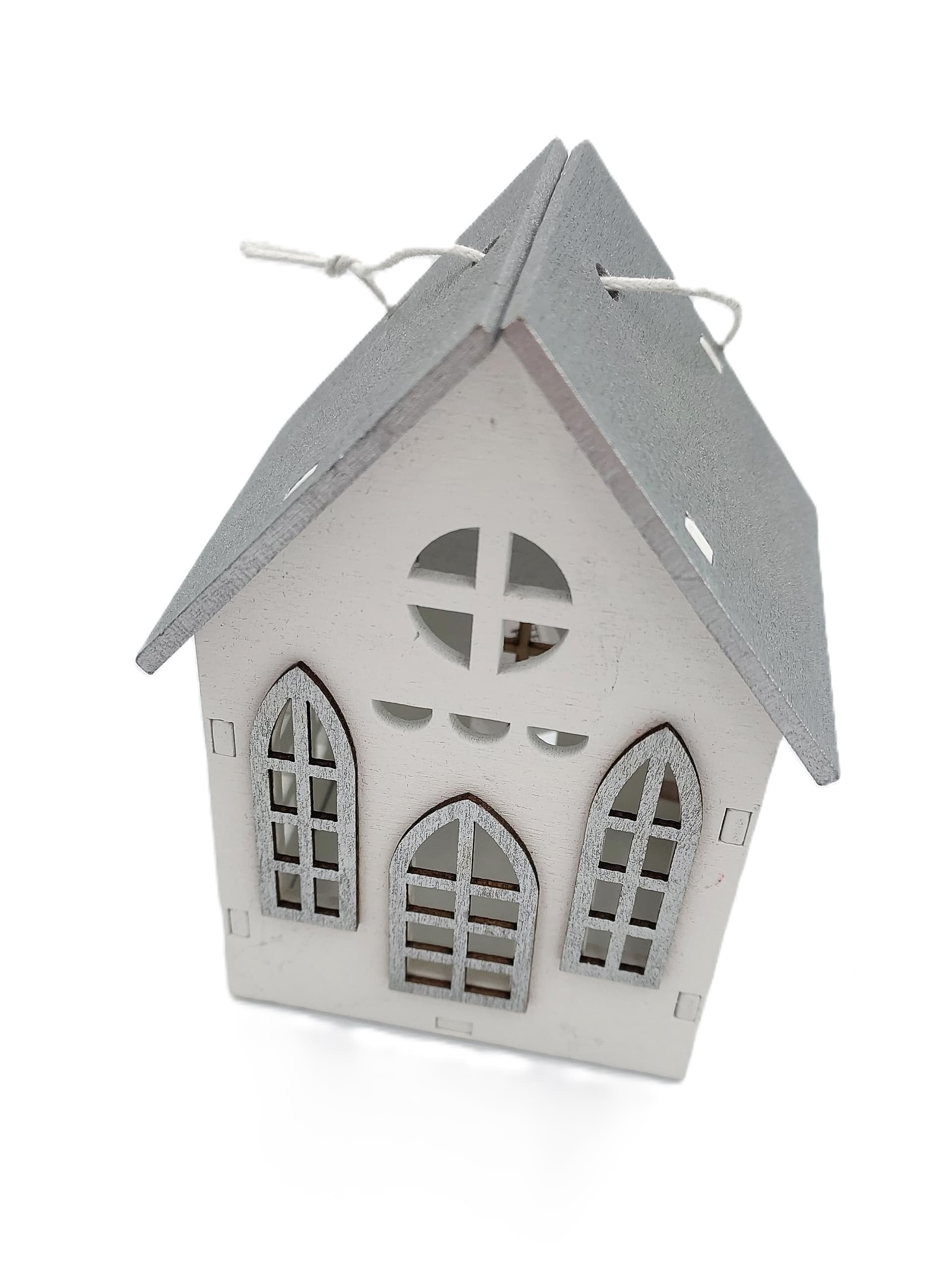 Zawieszka domek drewniany Srebrny dach 3D 5x7x10cm