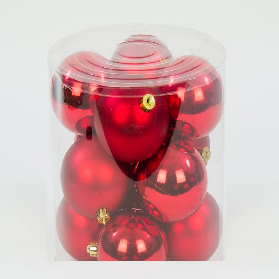 Bombki plastikowe MIX, śr.8cm/12szt, czerwone