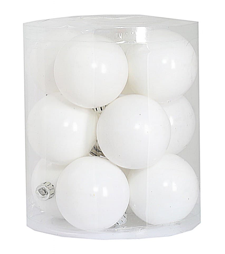 Bombki plastikowe pastel, 6cm/12szt, białe mleczne