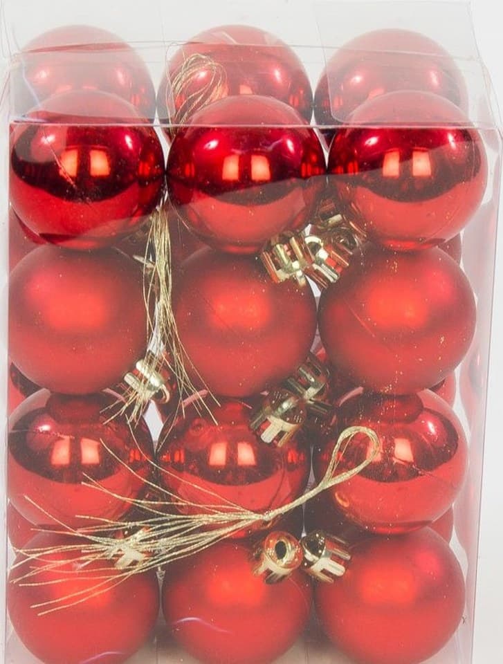 Bombki plastikowe, 4cm/24szt, mix czerwony