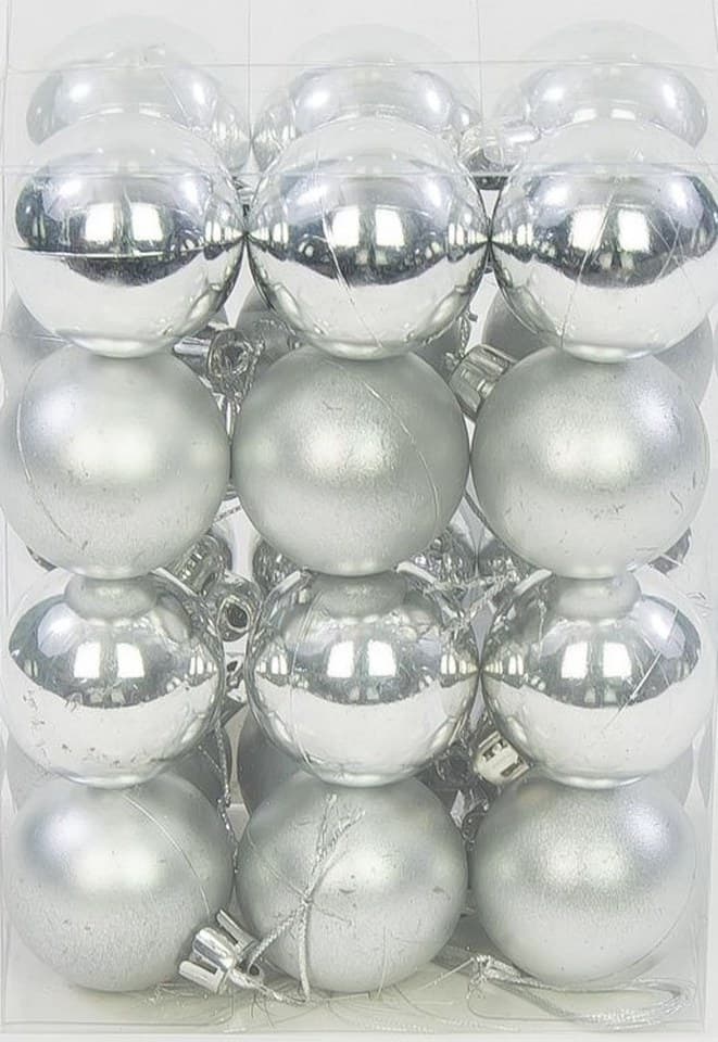 Bombki plastikowe, 4cm/24szt, mix srebrny