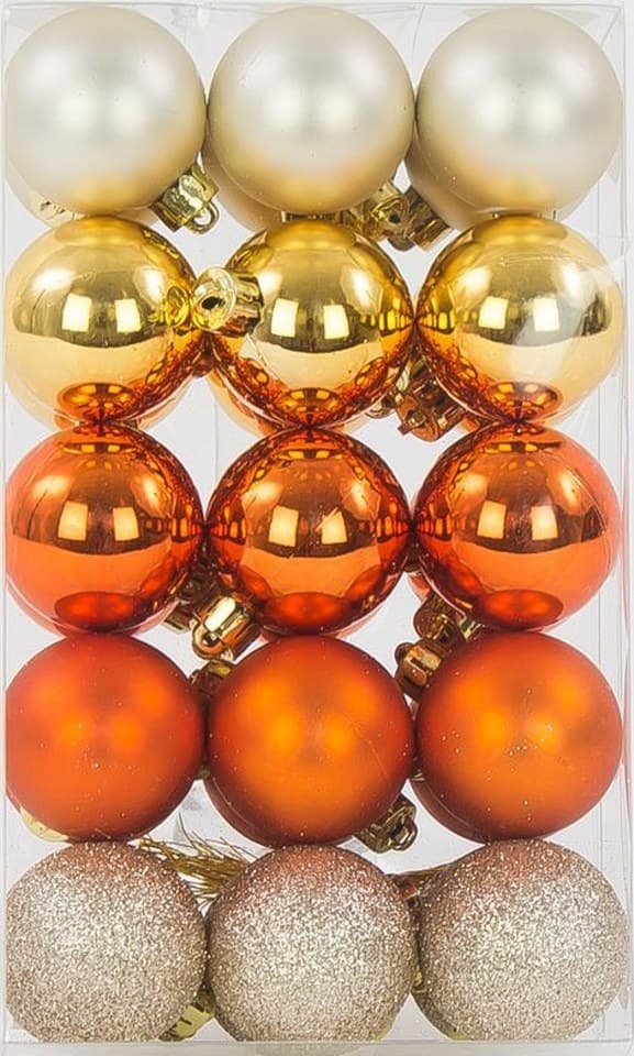 Bombki plastikowe, 4cm/30szt, mix pomarańczowy