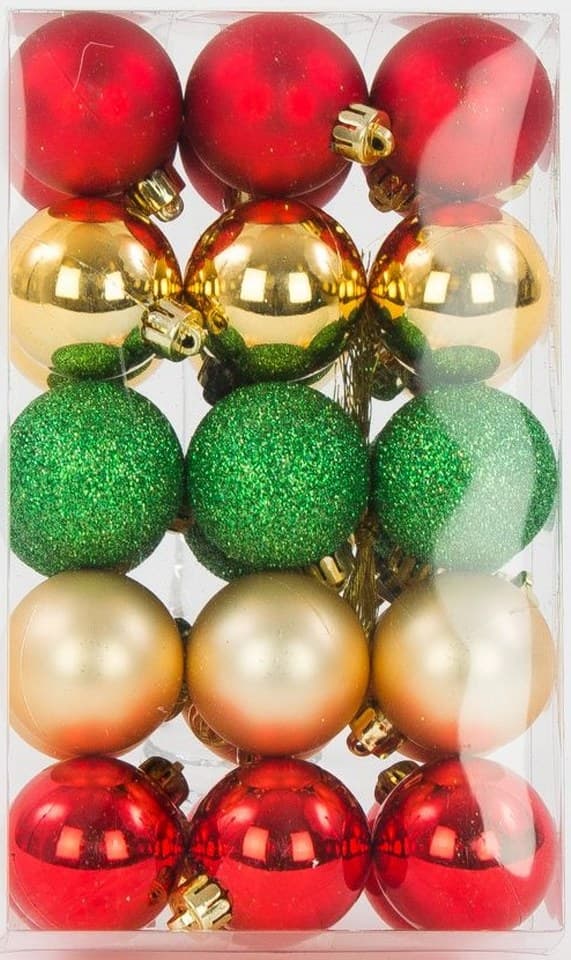 Bombki plastikowe, 4cm/30szt, mix czerwony