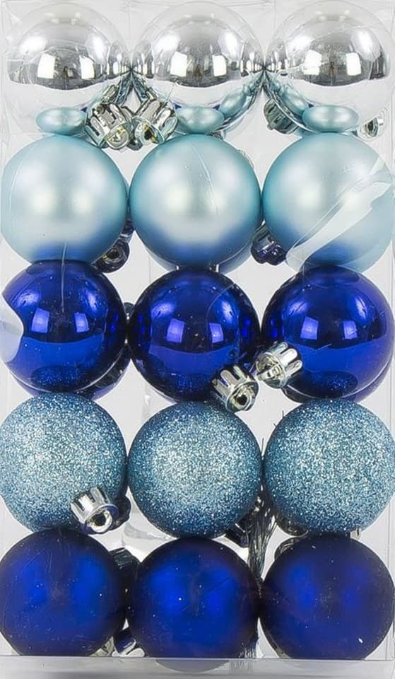 Bombki plastikowe, 4cm/30szt, mix chabrowy