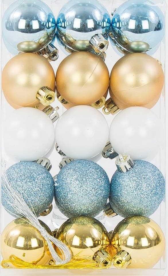 Bombki plastikowe, 4cm/30szt, mix złoty