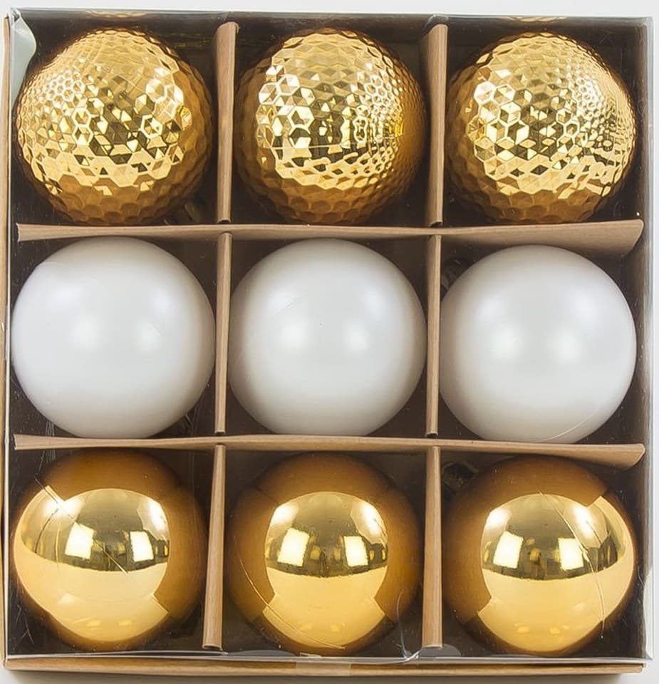 Bombki plastikowe, 6cm/9szt, mix złoty