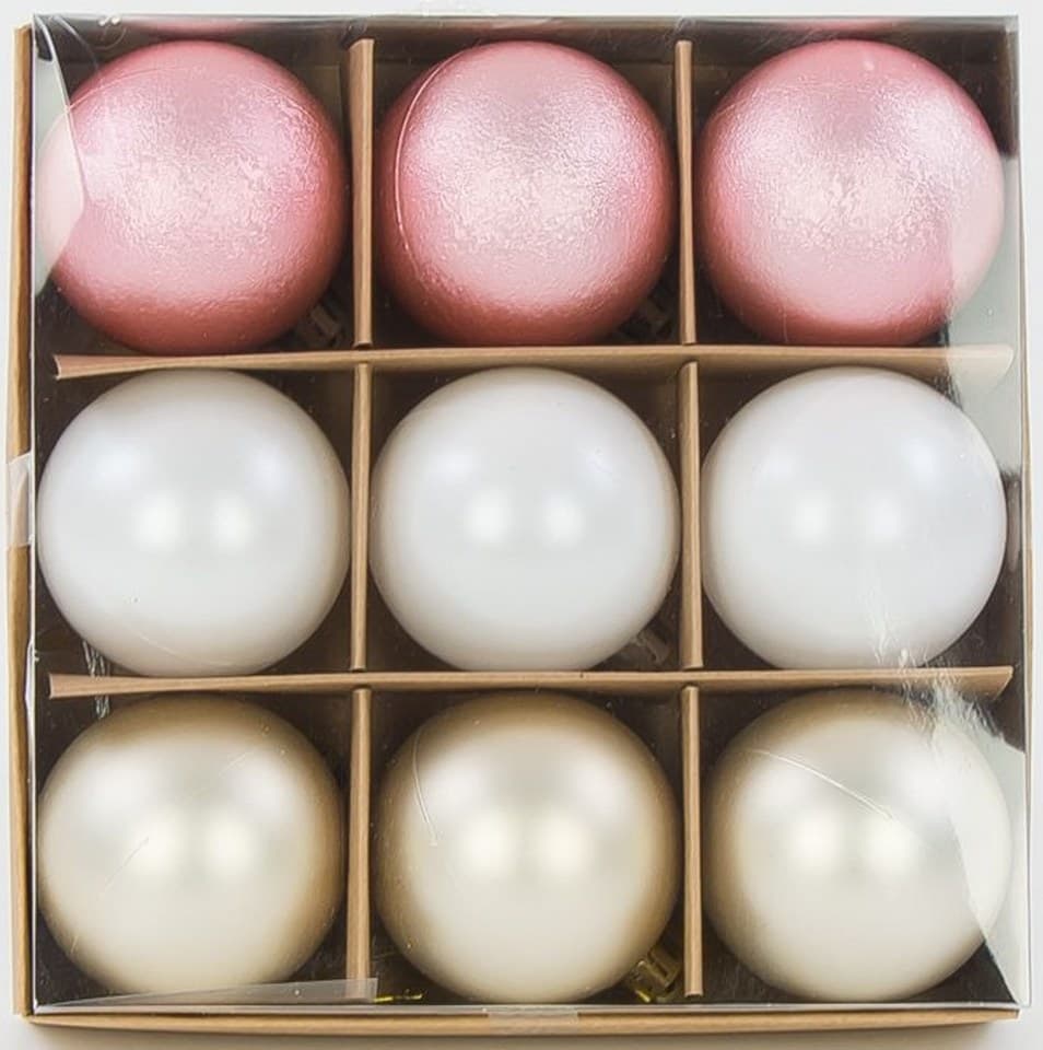 Bombki plastikowe, 6cm/9szt, mix różowy