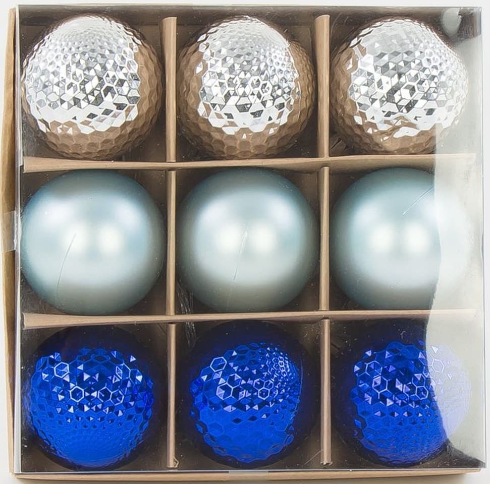 Bombki plastikowe, 6cm/9szt, mix chabrowy