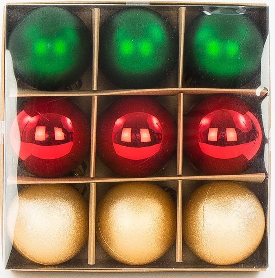 Bombki plastikowe, 6cm/9szt, mix czerwony