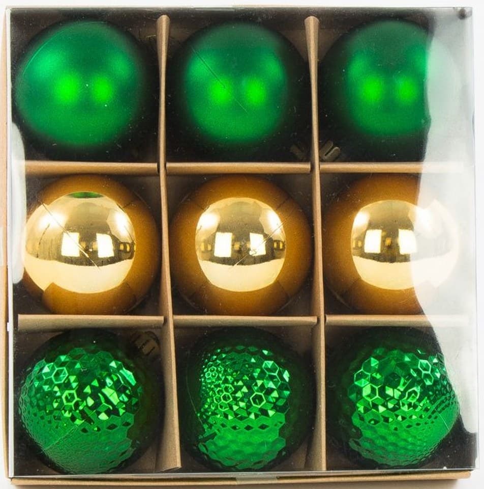 Bombki plastikowe, 6cm/9szt, mix zielony