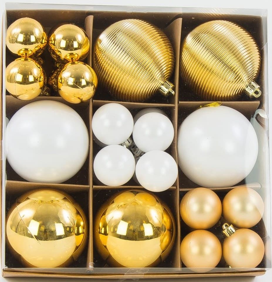 Bombki plastikowe,4+ 8cm/6+24szt, mix złoty