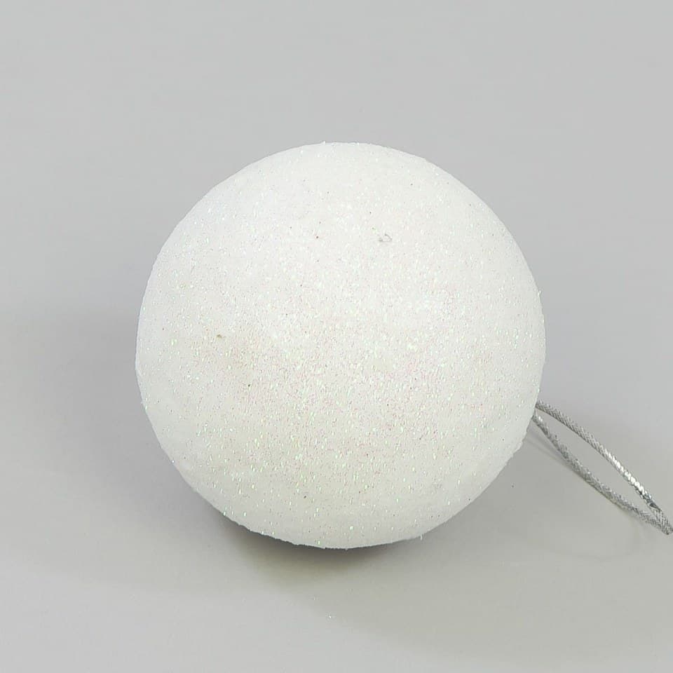 Bombki styropianowe z brokatem,4cm/12szt, białe