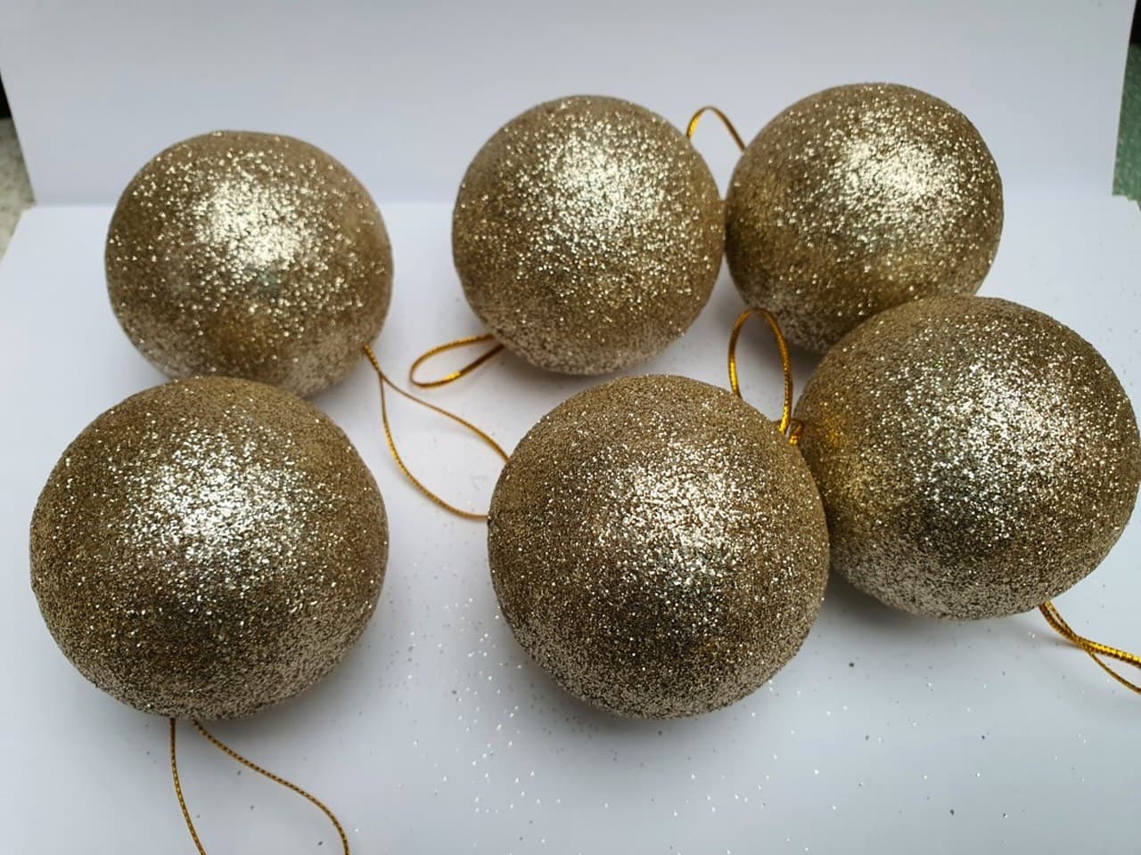 Bombki styropianowe z brokatem,6cm/6szt, beżowe