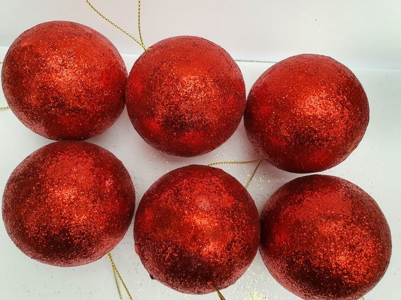 Bombki styropianowe z brokatem,6cm/6szt, czerwone