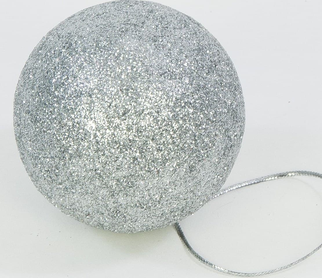 Bombki styropianowe z brokatem,8cm/4szt, srebrne