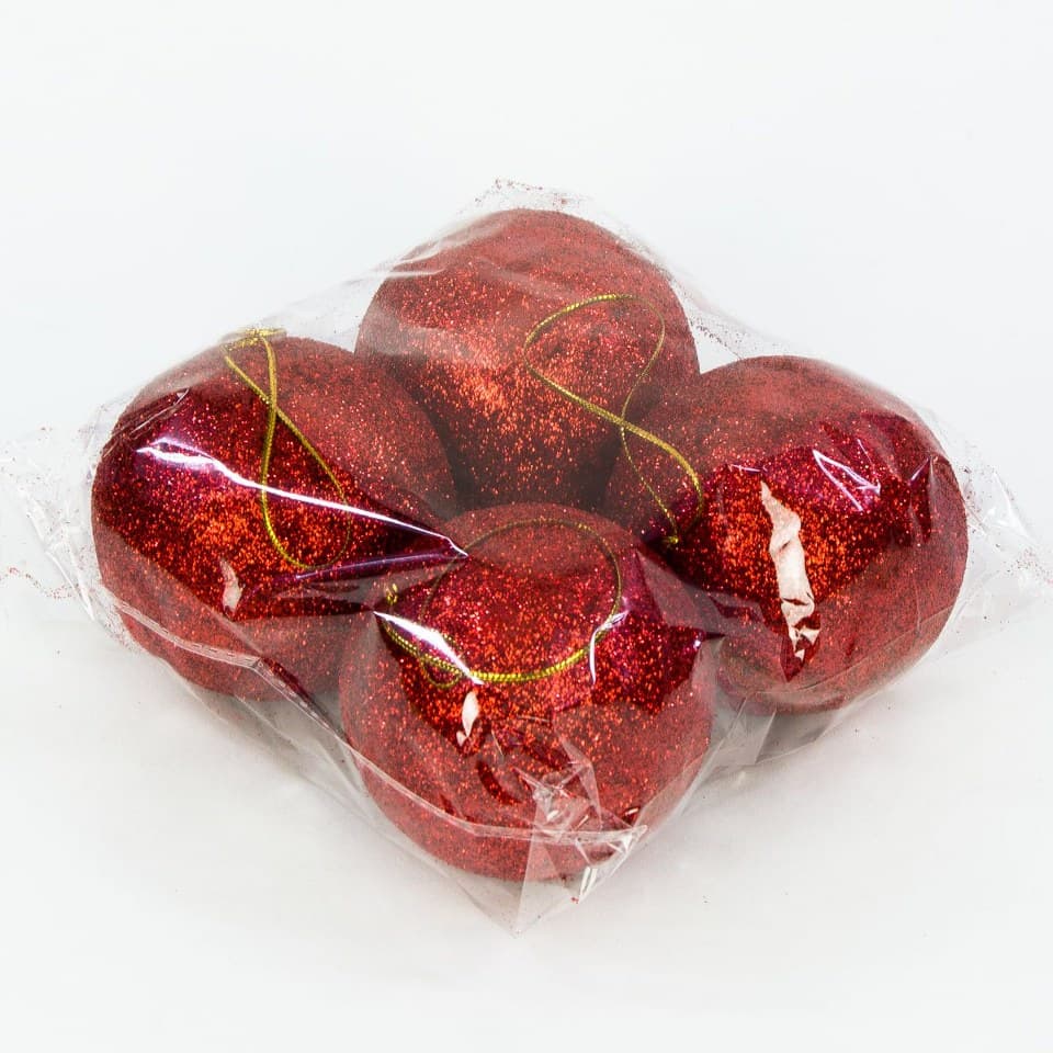 Bombki styropianowe z brokatem,8cm/4szt, czerwone